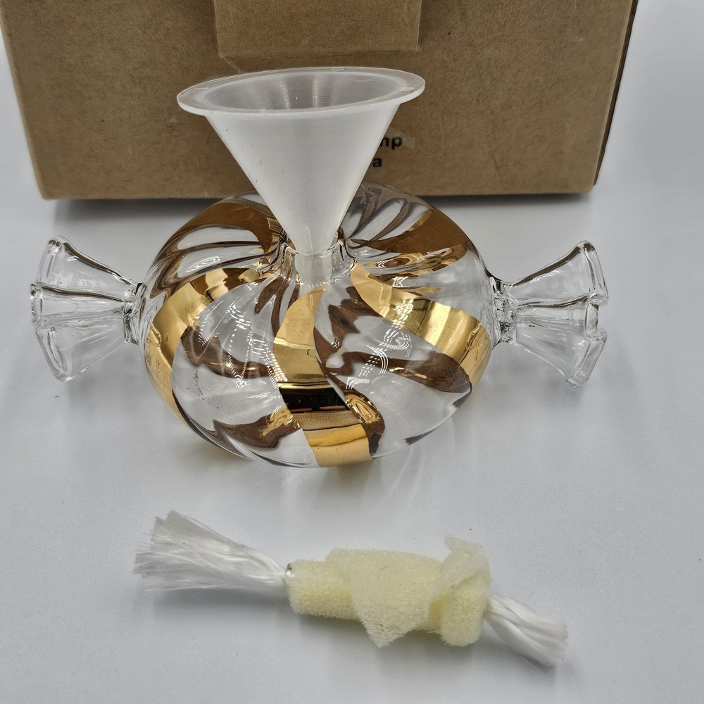 Princess House Crystal Oil Lamp Gold Peppermint Candy Hand Blown Glass NEW